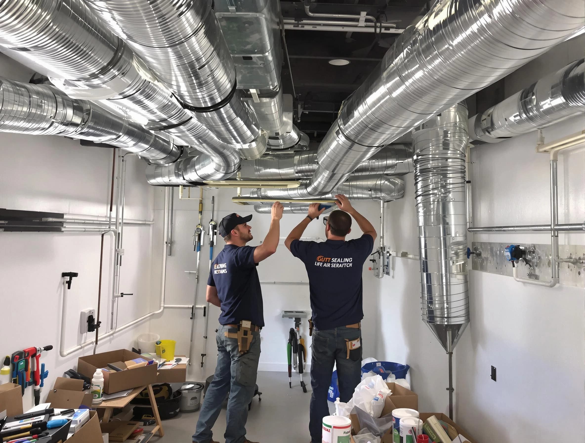 Choctaw Air Duct Cleaning technician applying professional duct sealing solutions in Choctaw