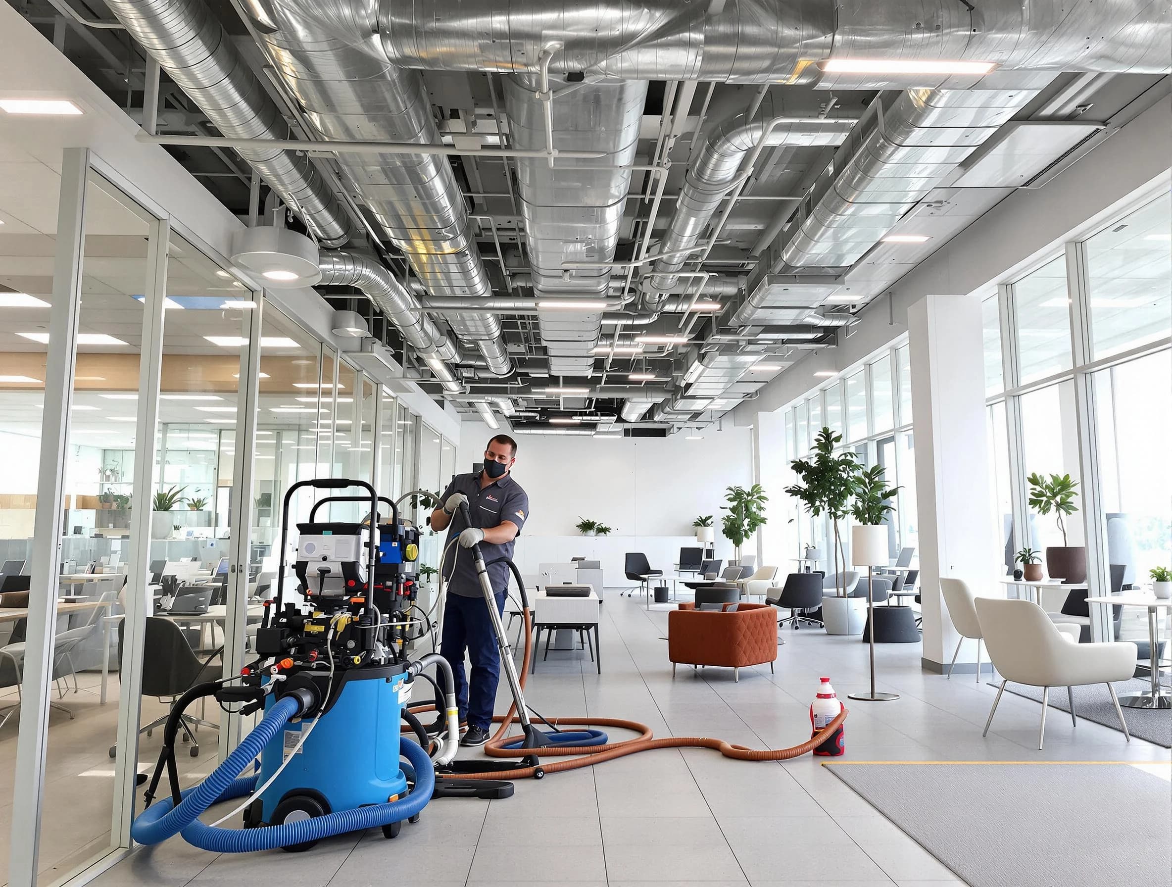 Choctaw Air Duct Cleaning team conducting comprehensive commercial duct cleaning at a business location in Choctaw