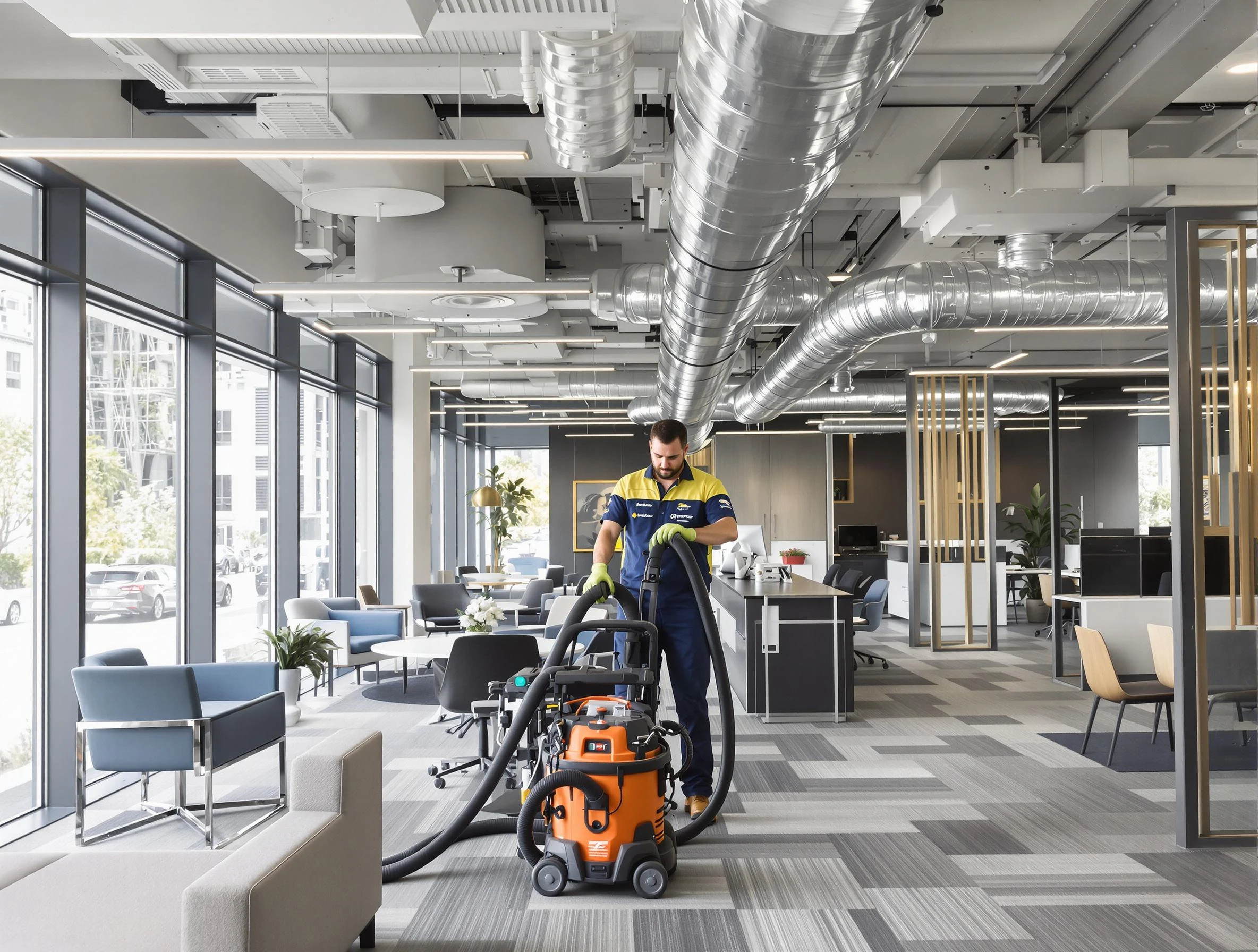 Choctaw Air Duct Cleaning team performing thorough commercial duct cleaning at a Choctaw business center